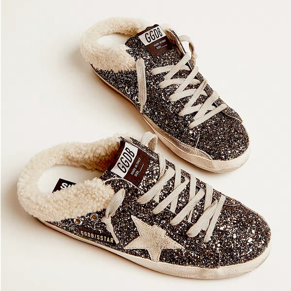 GOLDEN GOOSE -SUPER-STAR SABOT GLITTER  STAR SHEARLING LINING  41 -NEW IN BOX